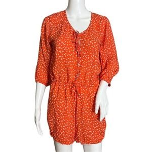 Auguste the Label Romper Womens 2 Orange White Floral Button Top Casual Bohemian
